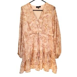 Aakaa  Ruffled Dress, Floral, Sash Waist Tie,  V Neck,  Sexy Summer Dress, Sz S